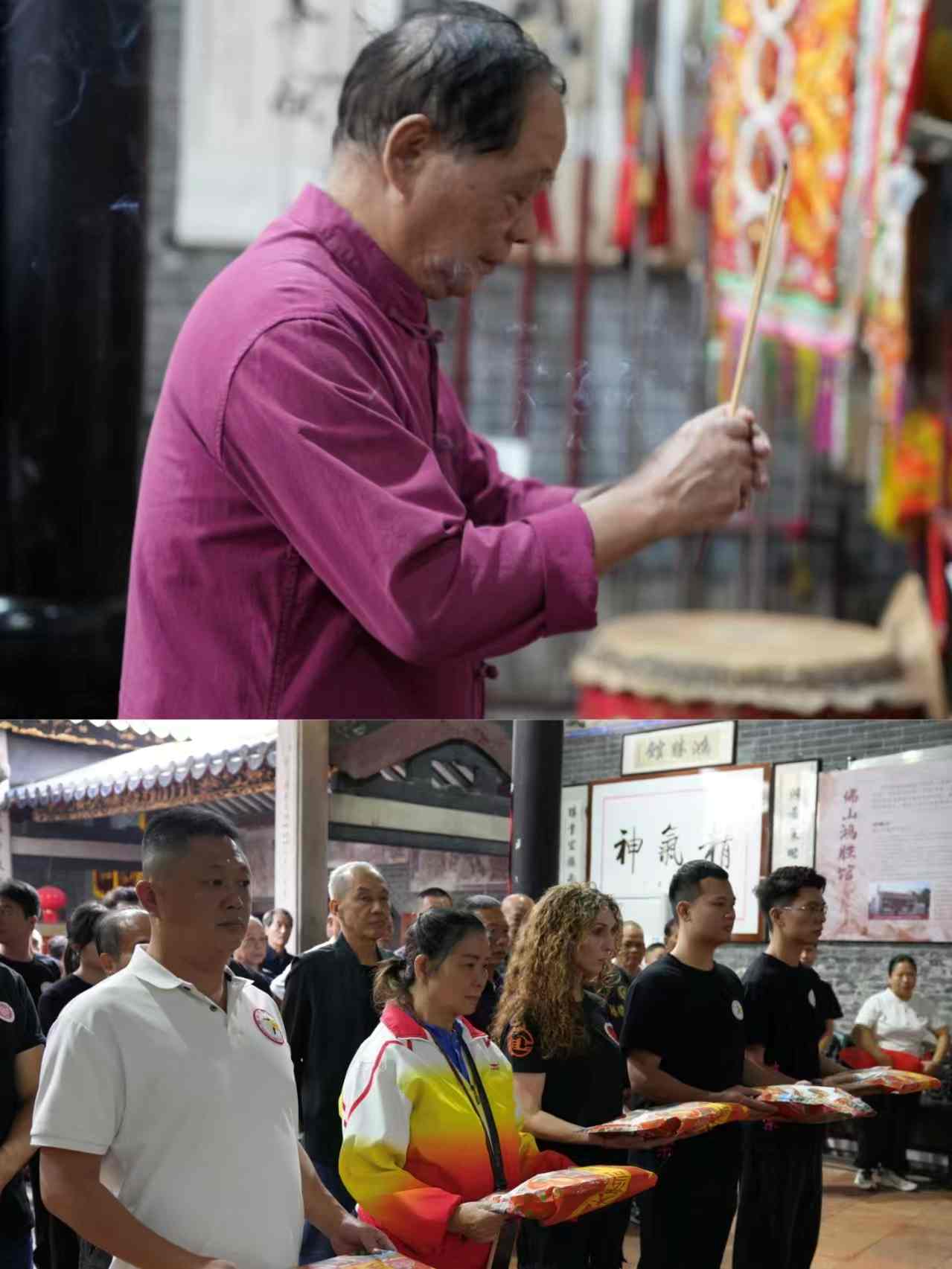 El Maestro Wong, Director del Templo, ofreciendo incienso